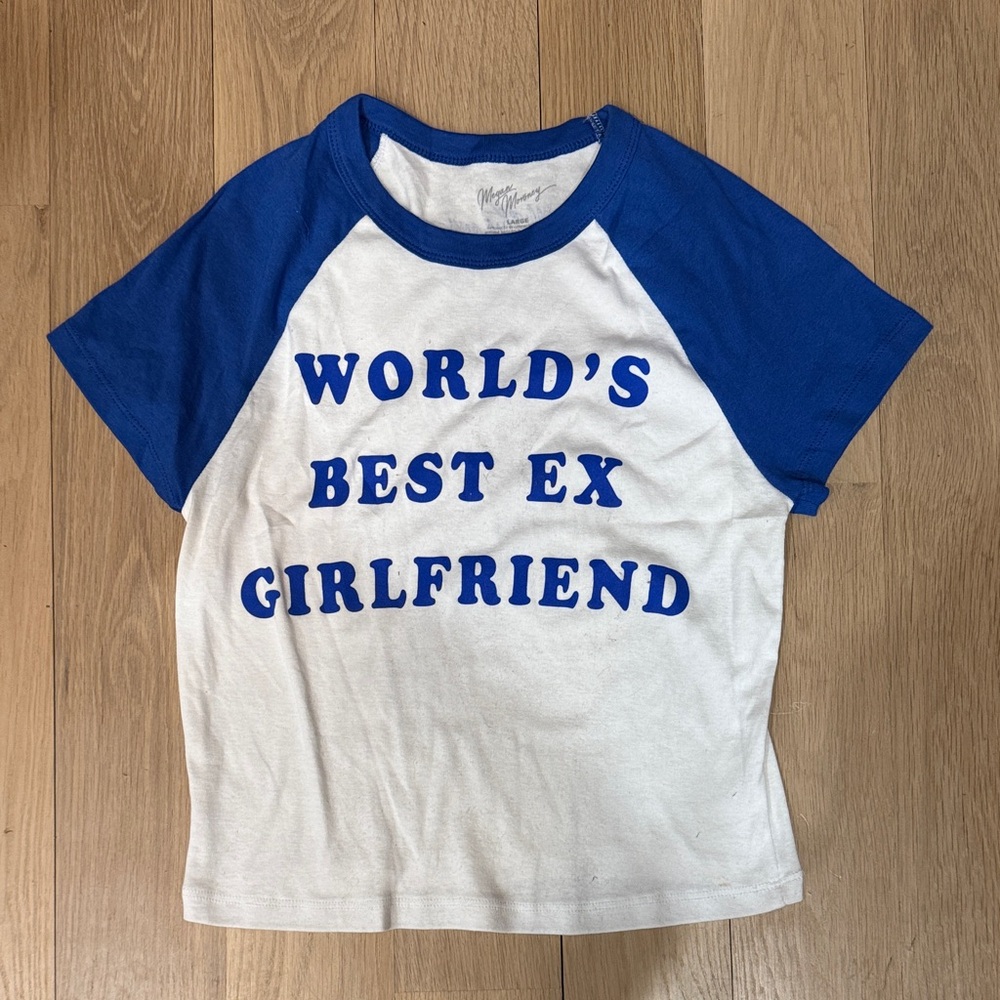 Blue and White womens Raglan Tee